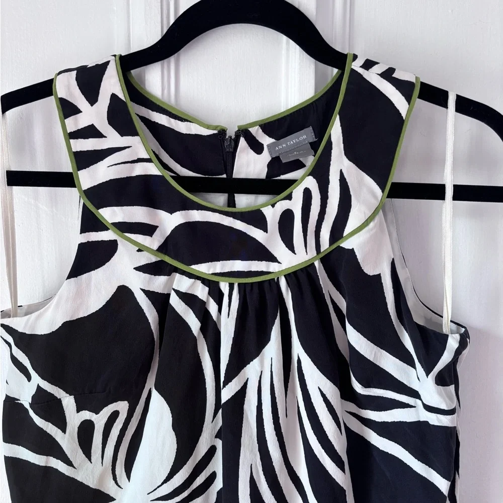 Women’s Anne Taylor Silk Black And White Floral A Line Sleeveless Back Zip Lined - Picture 3 of 11
